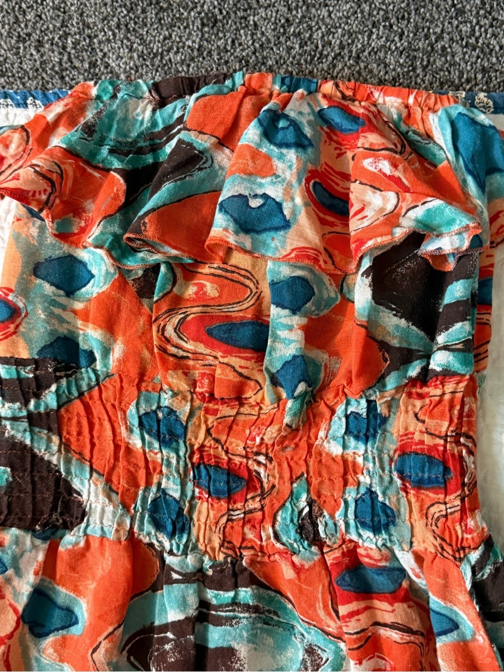 Chesley Strapless Maxi Dress in Orange and Teal Abstract Print - Picture 3 of 9